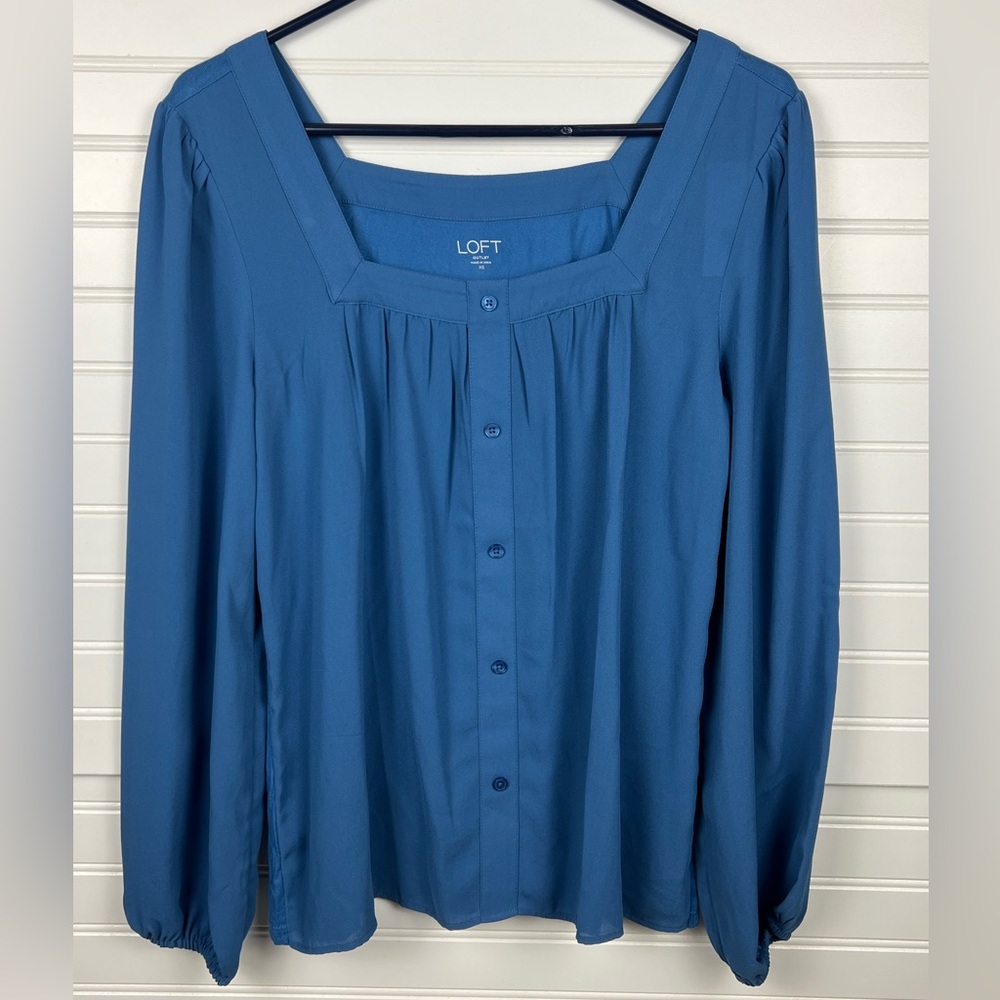 LOFT Women's Blue Square Neck Top